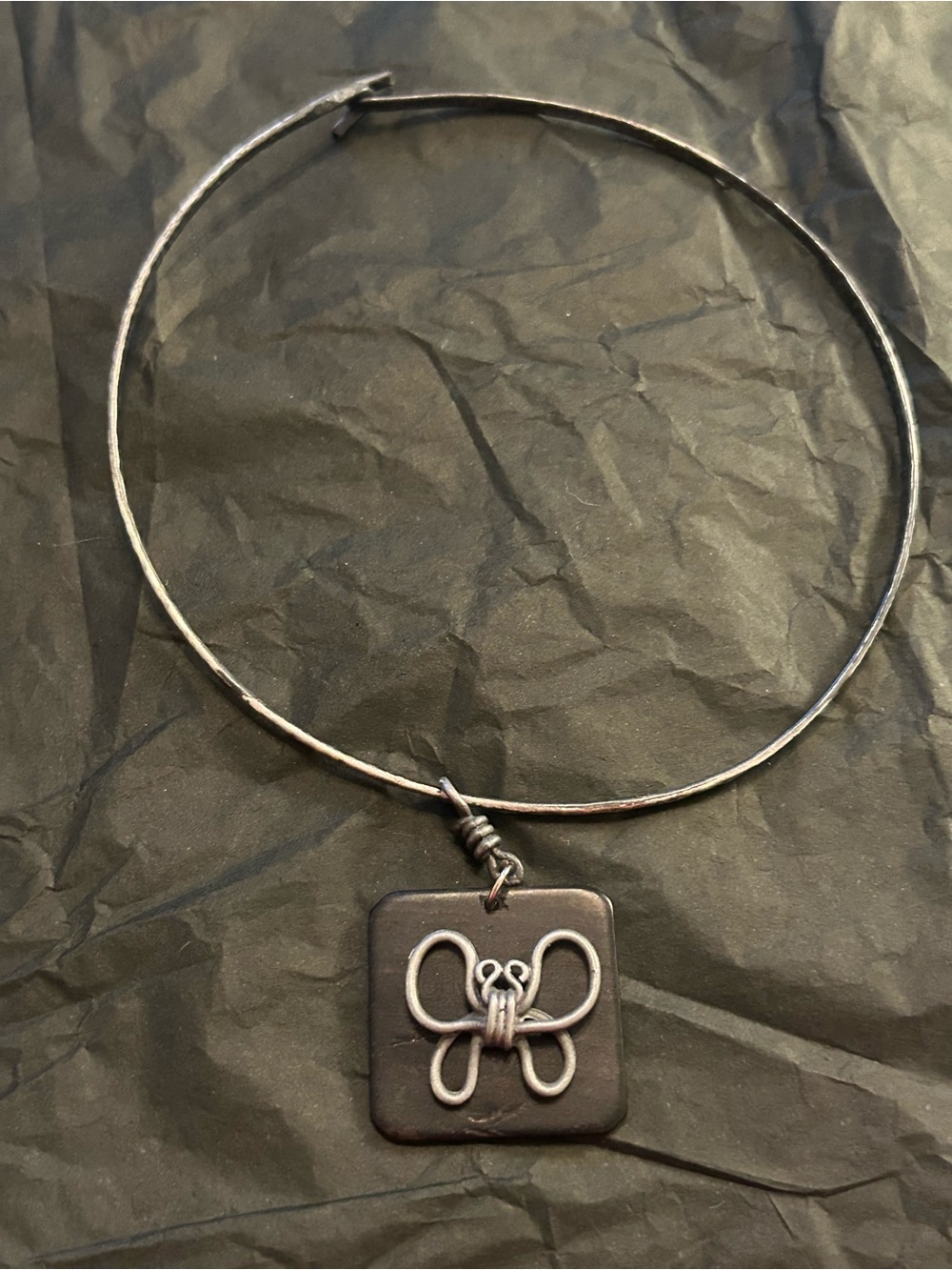 Handcrafted Black Square Pendant Choker Necklace with Silver Accent